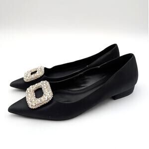 Dune London Habina Pointed Toe Flat Crystal Buckle Women's Black Size US9 EU39